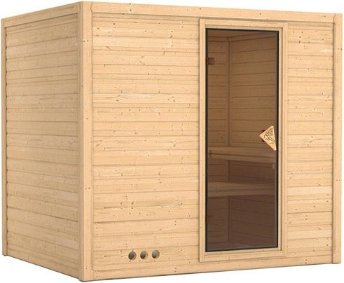 Karibu Sauna Paldiski für 4 Personen aus Fichtenholz in Beige ohne Ofen B: 236 cm, T: 209 cm, H: 184 cm - Bild 1