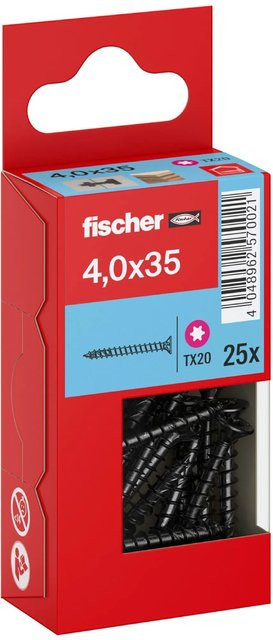 Fischer PowerFast II Senkkopf TX Vollgewindeschraube für Holz, Ø: 4 mm, Länge: 35 mm, Schwarz, 25 Stück - Bild 1