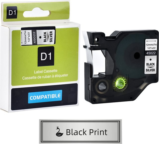 Dymo Labelbänder kompatibel für Labelmanager LM160 210D LM280 PNP, Thermoband in Schwarz oder Silber, Breiten: 6mm, 9mm, 12mm, 19mm, 24mm - Bild 1