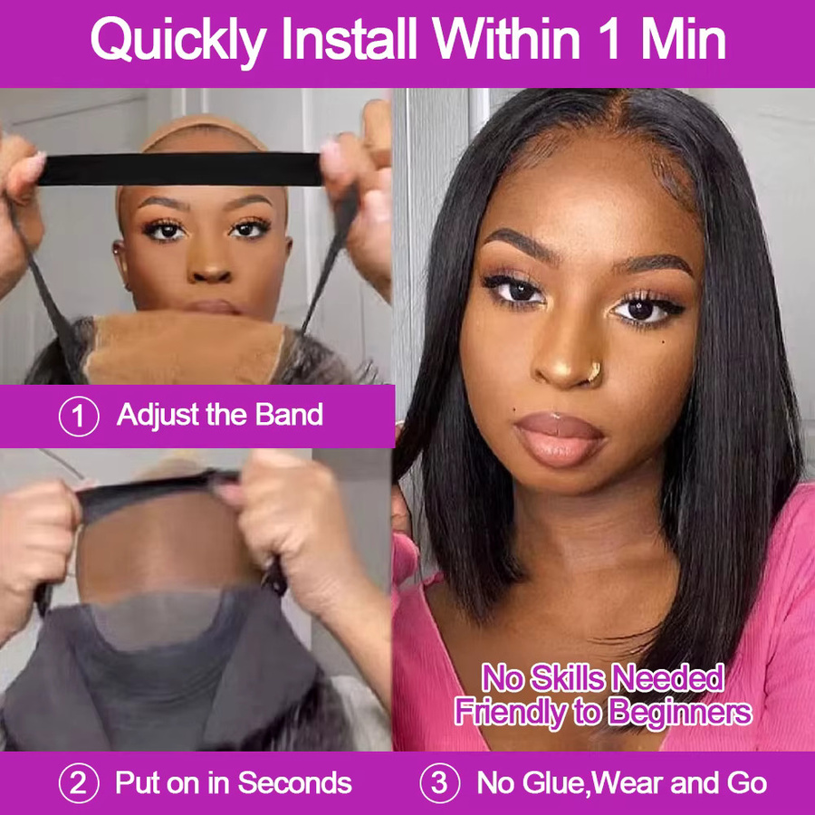 HJ WEAVE BEAUTY Bob-Perücke, 100% Echthaar, kurze Bob-Perücke, Damen - Bild 6
