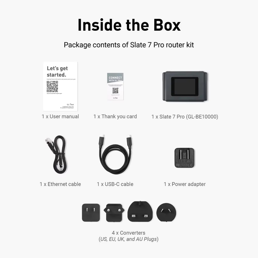 GL.iNet Slate 7 Pro GL-BE10000 WiFi 7 Reise-Router, Tri-Band Tragbarer VPN-Router mit 2,8-Zoll-Touchscreen, Dual 2,5G-Ports und OpenWrt, Schwarz - Bild 5