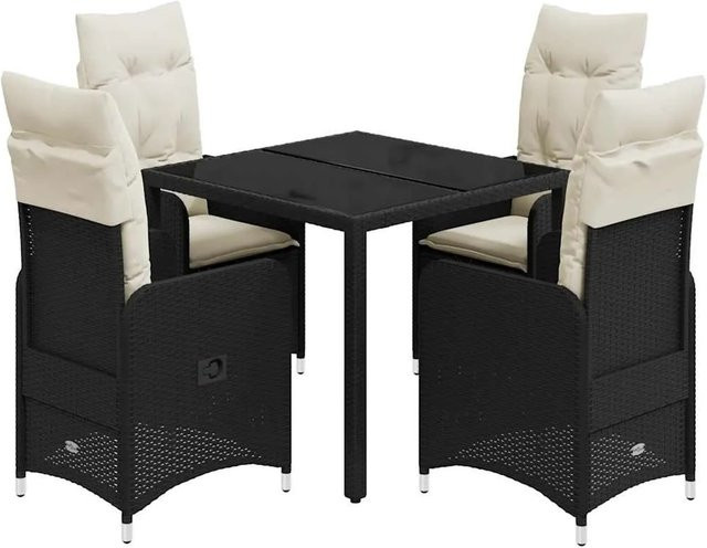 vidaXL 5-teiliges Garten-Bistro-Set aus schwarzem PE-Rattan mit Kissen und Hartglas-Tischplatte - Bild 1