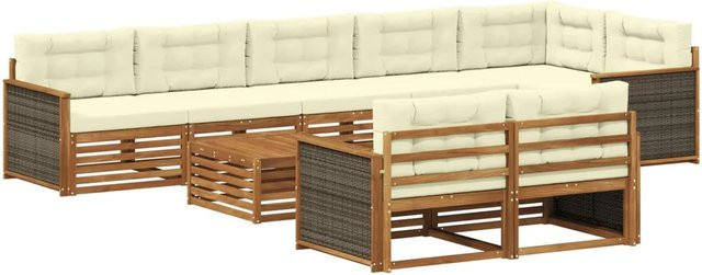 vidaXL Outdoor-Sofagarnitur aus Akazienholz mit 9 Kissen in Beige - Bild 1