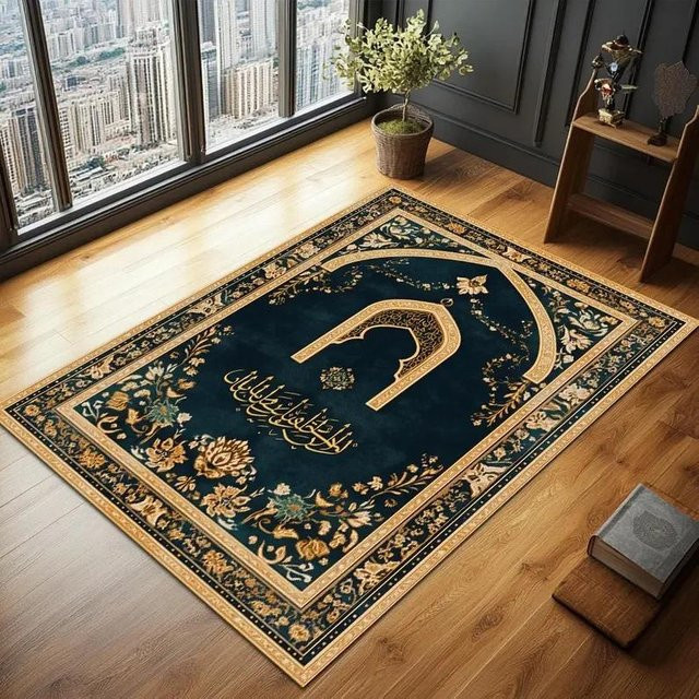 Wucifang Jewelry Islamischer Gebetsteppich in Blau, Orient-Design aus Polyester, B/T: 60 x 90 cm - Bild 1