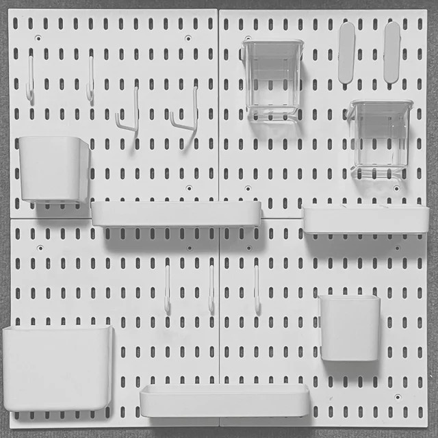 FLUQUOR Pegboard-Zubehör Set Wandmontierte Aufbewahrungsbox und Küchenständer aus Kunststoff in Beige und Weiß - Bild 1