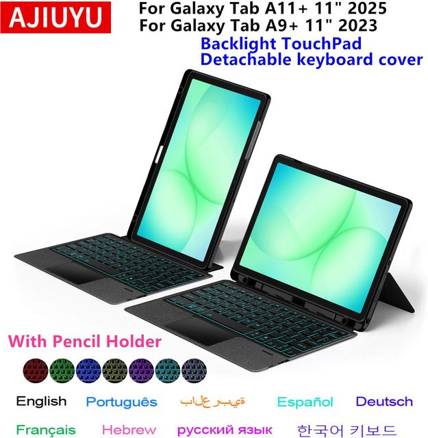 Samsung Galaxy Tab A11 Plus und A9+ 11 Zoll Smart Tastaturhülle mit Touchpad und Hintergrundbeleuchtung in Schwarz - Bild 1