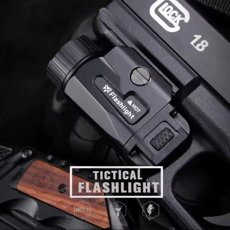 TINSOL Handfeuerwaffen-Taschenlampe mit 800 Lumen, 4 Modi, USB-Aufladung und Schnellverschluss für 20mm Picatinny-Schiene, Schwarz - Bild 2
