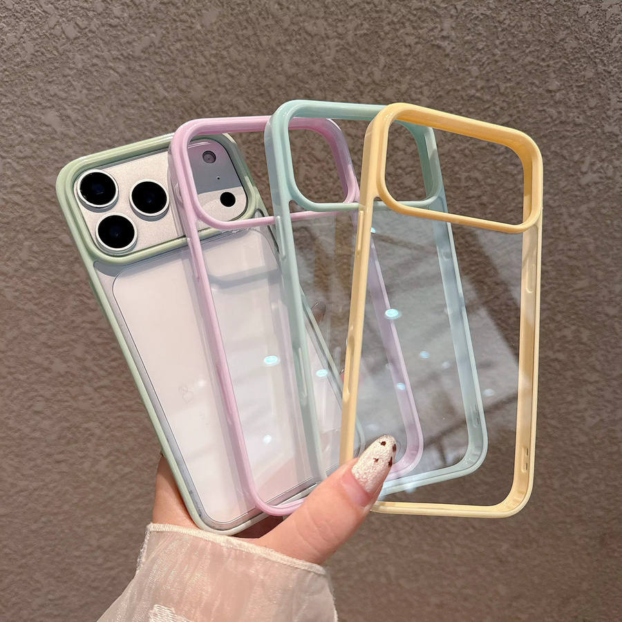 Transparente Acryl-Schutzhülle für iPhone 17, 16, 15, 14, 13, 12, 11 Pro Max und Plus, stoßfeste Hartschale in Dopamin-Süßigkeitsfarbe - Bild 1