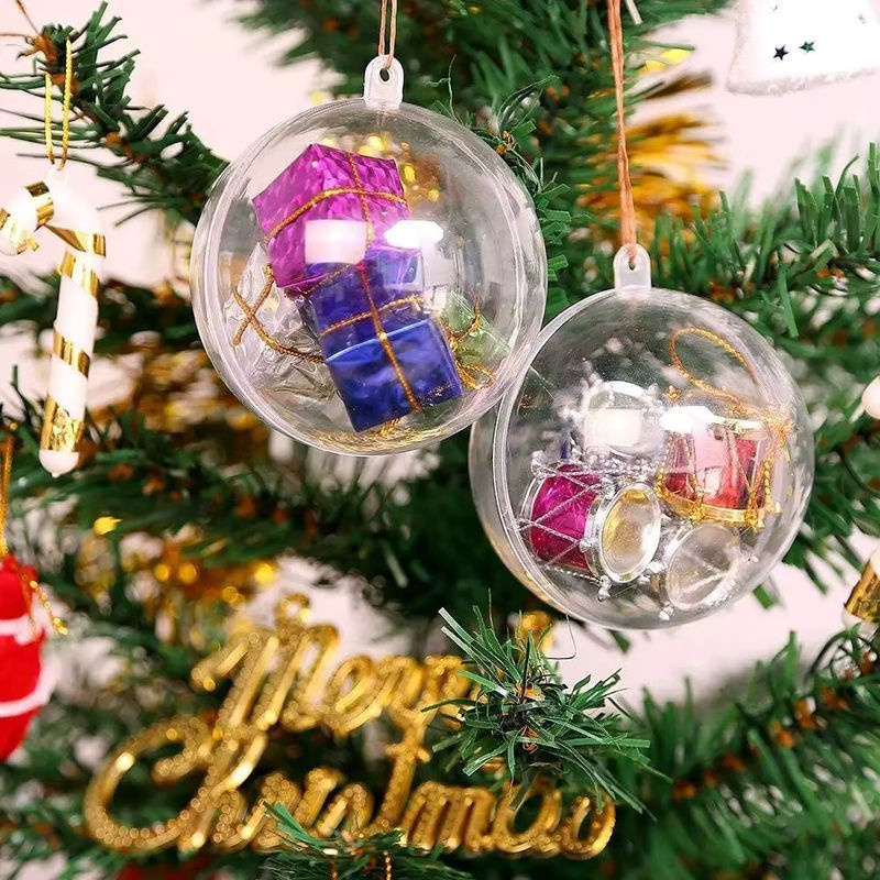 Set aus 20 bis 5 Stück transparenten Weihnachtsbaum Kugeln aus Kunststoff mit Schneemann und Schneeflocken als hängende Dekoration für dein Zuhause - Bild 2