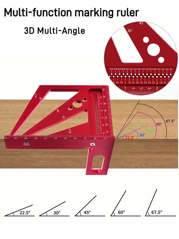 GDART 3D-Anreißnadel aus Aluminium mit T-Typ-Winkelmesser für die Holzbearbeitung, quadratischer Winkelmesser mit 22,5/30/45/60/67,5/90 Grad - Bild 5