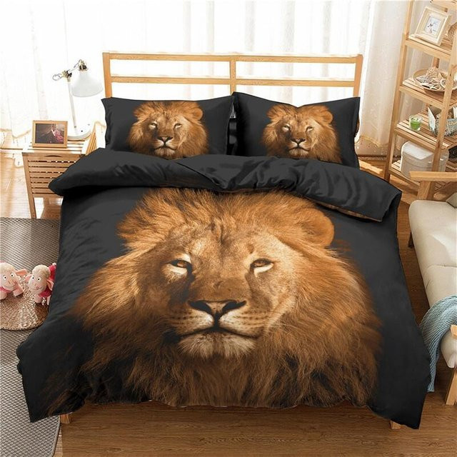 Binchi Bettwäsche-Set mit Löwen-Motiv aus Mikrofaser, 3-teiliges Bettbezug-Set mit 3D-Tierdruck für Jungen und Teenager, B/H: 140 x 200 cm - Bild 1