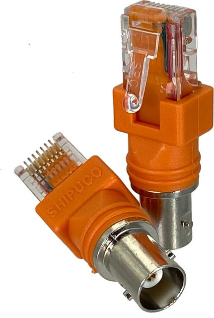 BNC Buchse auf RJ45 Stecker Adapter für Ethernet/LAN in Orange, Chassis Panel Mount Monitor Zubehör - Bild 1