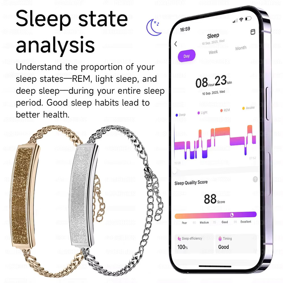 Jooeniok Smartarmband für Damen in Gold mit Herzfrequenzmesser, Schrittzähler, HRV-Test, Blutsauerstoffmessung und Wasserdichtigkeit - Bild 2