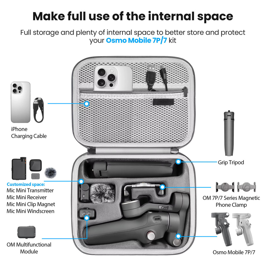 DJI Osmo Mobile 7P Hülle, tragbare PU-Umhängetasche für DJI OM 7 Pro und DJI Osmo Mobile 7P Gimbal-Stabilisator, Farbe: Grau - Bild 2