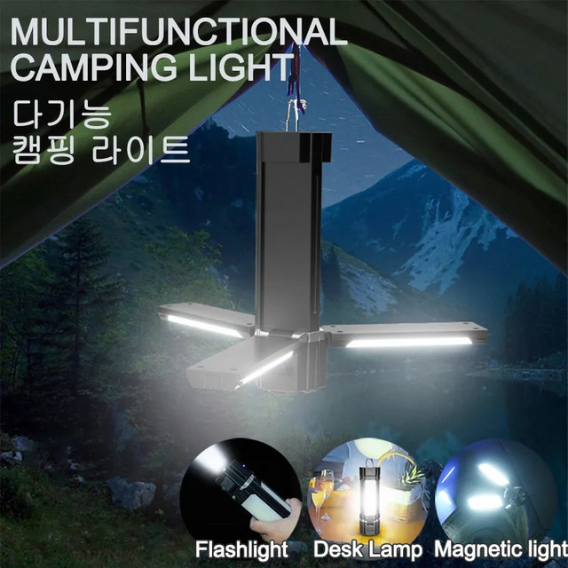 Magnet Cob Camping Taschenlampe mit LED, wiederaufladbarem Akku und Haken in Schwarz - Bild 1