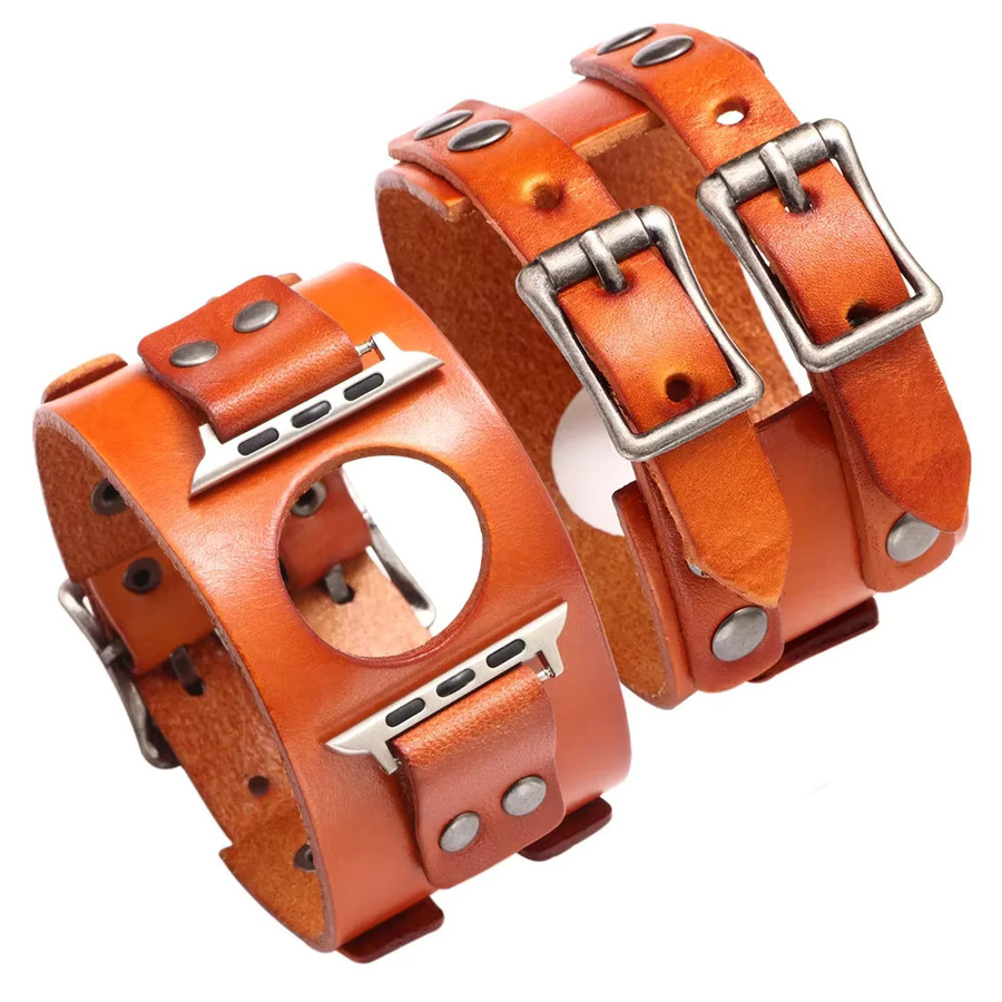 VATMENS Uhrenarmband Leder, Doppeltes Metallschnallenarmband, Unisex - Bild 1