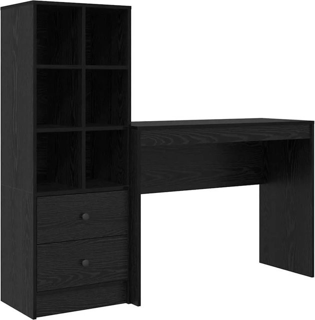 vidaXL Schreibtisch und Hochboard Set in Schwarz und Eichen-Optik, 2-teiliges Büro-Set aus Holzwerkstoff - Bild 1