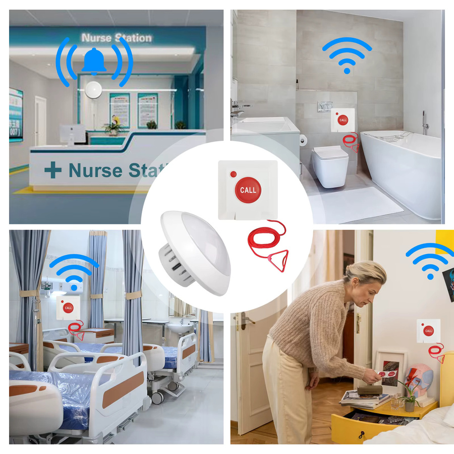 Ycall Kabelloser Pflegepersonal-Pager mit Panikknopf und Sirene in Weiß für Senioren und Krankenhaus - Bild 2