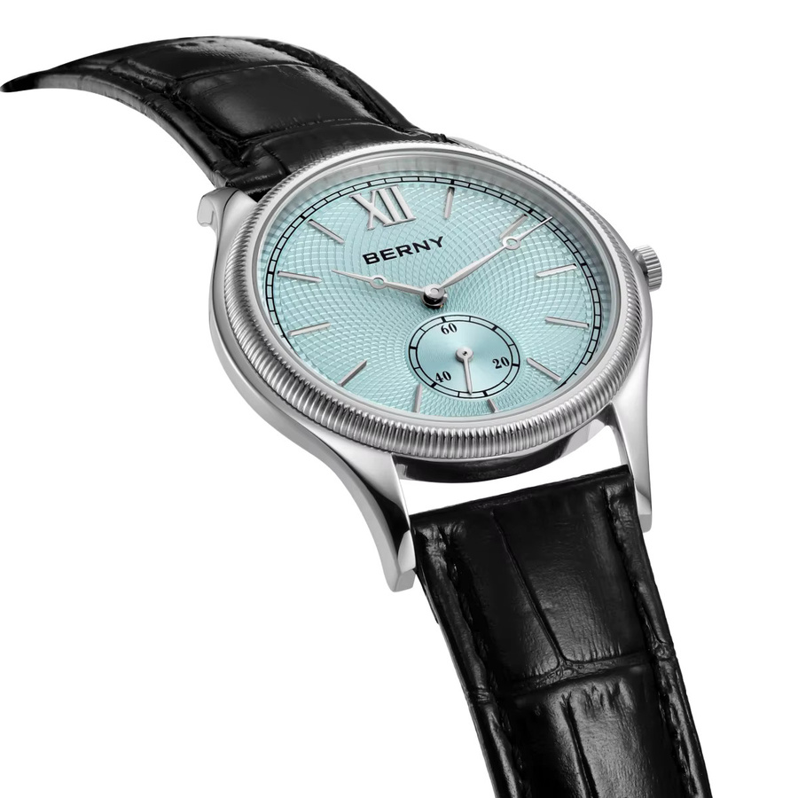 BERNY Armbanduhr, Quarz, Edelstahlgehäuse, Lederband, Herren, Blau - Bild 3
