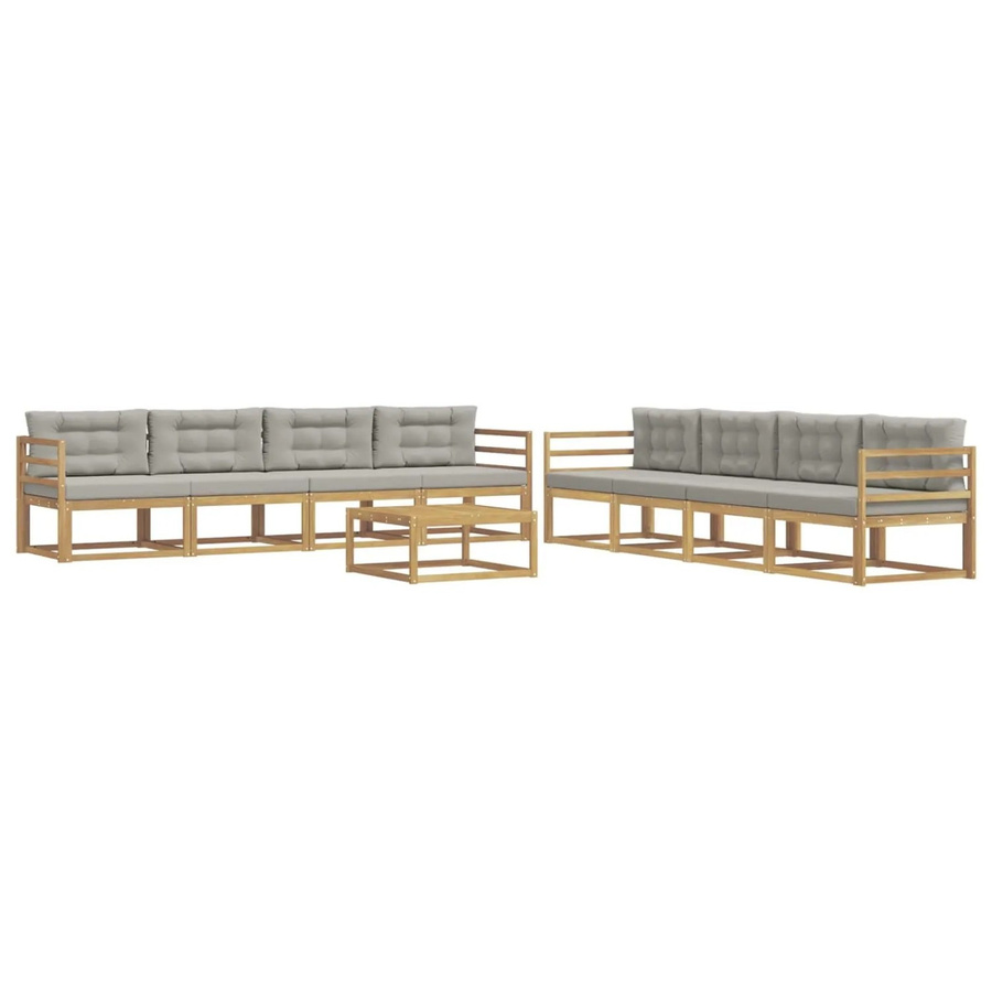 vidaXL Outdoor-Sofagarnitur aus Akazienholz in Weiß, Grau und Braun mit 9 Teilen und Polsterkissen, L-Form, B/T/H: 79 x 79 x 37 cm - Bild 2