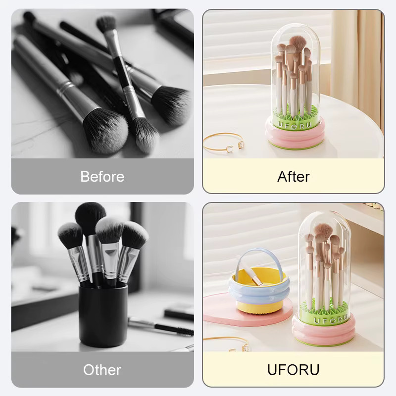 UFORU Kosmetik-Aufbewahrungsbox aus Acryl mit Abdeckung, transparenter Make-up-Organizer in Pink - Bild 2
