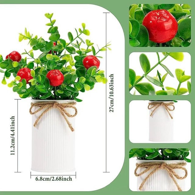 2er-Set Künstliche Frucht-Topfpflanzen von OutsideWorld, Dekorative Obstbaum-Bonsai in Grün für deine Tischdekoration - Bild 1