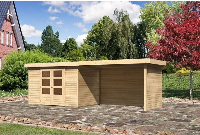 Karibu Gartenhaus Askola 4 aus Holz in Natur, B/H/T: 302 x 217 x 280 cm, inklusive Anbaudach und Wänden - Bild 1