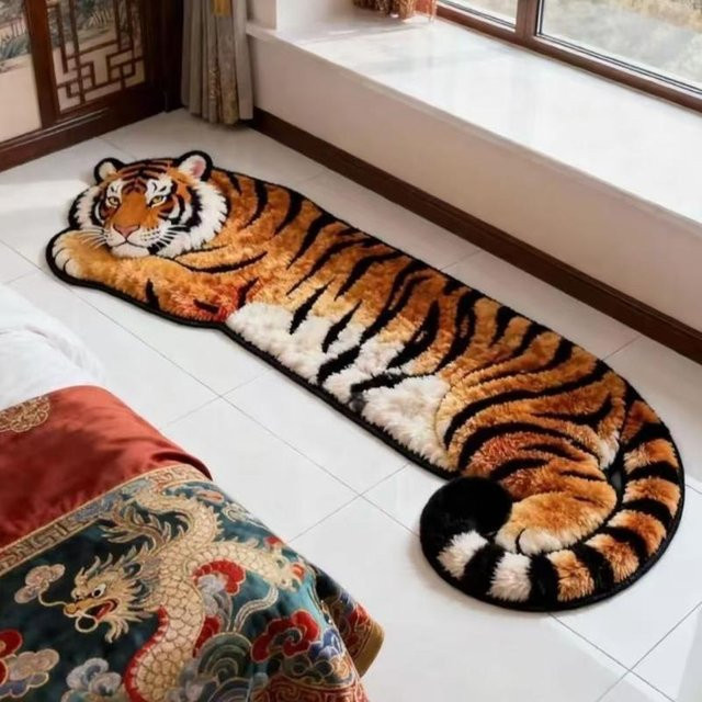 Weicher Plüschteppich in Tigerform von Chocolate Home, Farbe Orange, B/T: 40 x 30 cm - Bild 1