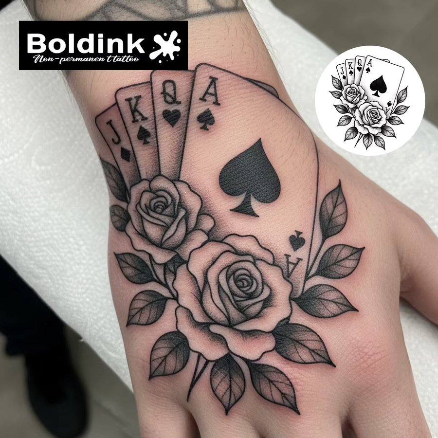 BOLDINK Rose Poker Tattoo-Aufkleber, Unisex - Bild 2