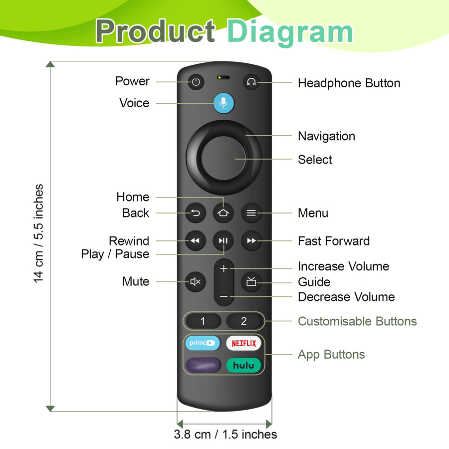 SZILBZ Ersatz-Sprachfernbedienung passend für Fire TV Stick, TV Cube, Smart Stick Lite und 3. Generation Pro Plus in Schwarz - Bild 6