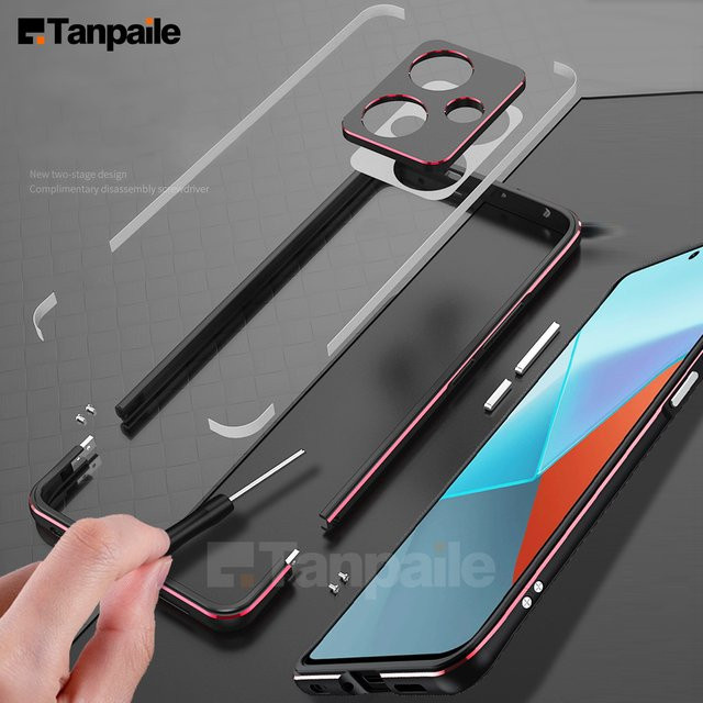 Ultra dünne Stoßstange-Schutzhülle aus Aluminiumlegierung für Xiaomi Poco X6 und Redmi Note 13 Pro mit Magnetfunktion in Schwarz und Silber - Bild 1