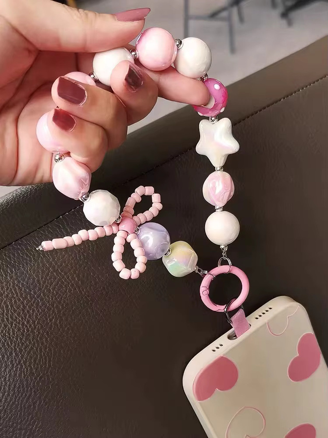 ZHANZHI Handy-Lanyard Handbestickte DIY-Handschlaufe und Handy-Anhänger in Pink - Bild 4