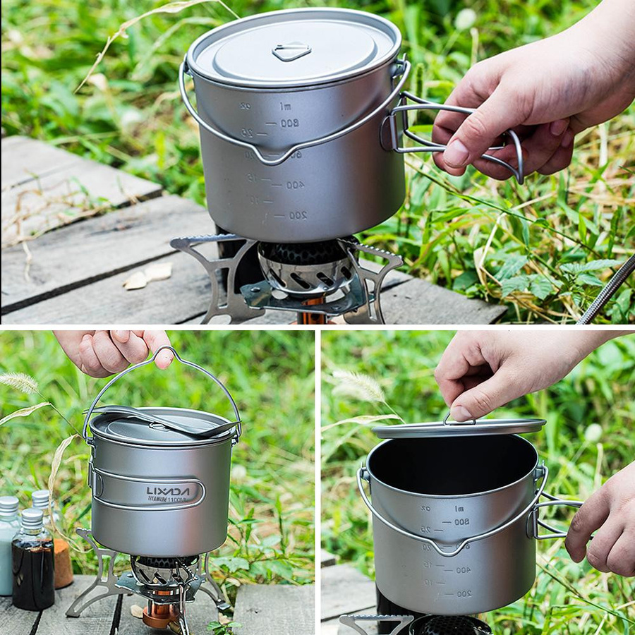 Lixada Titan-Topf mit Deckel und klappbarem Griff, Silber, 1100 ml - Bild 2
