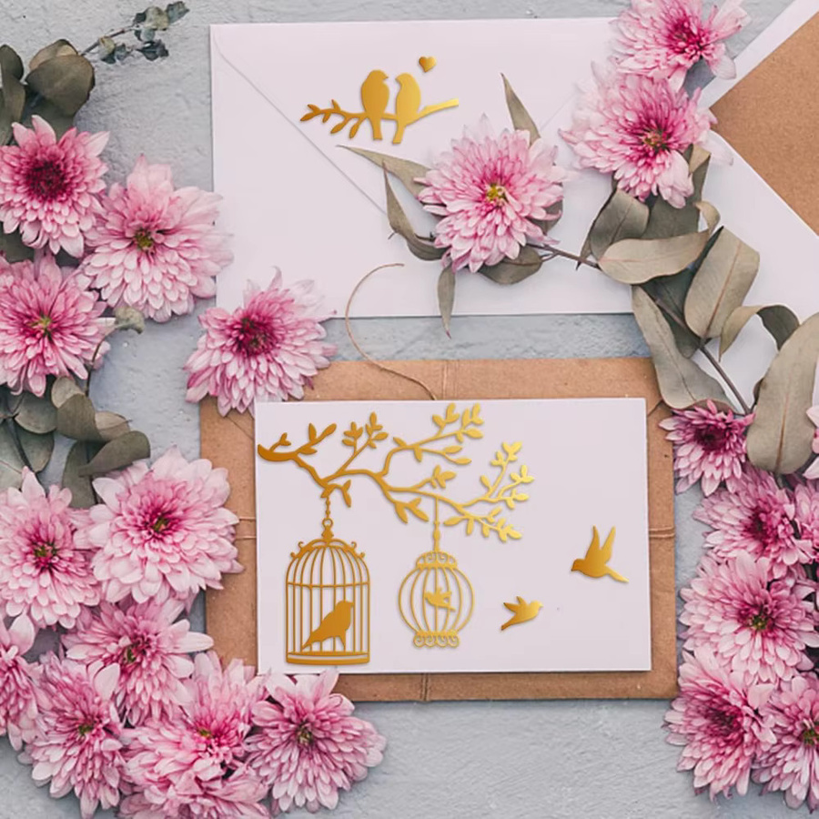 Heißfolienplatte mit Vogel- und Baumzweig-Motiv für DIY Prägung und Scrapbooking - Bild 2