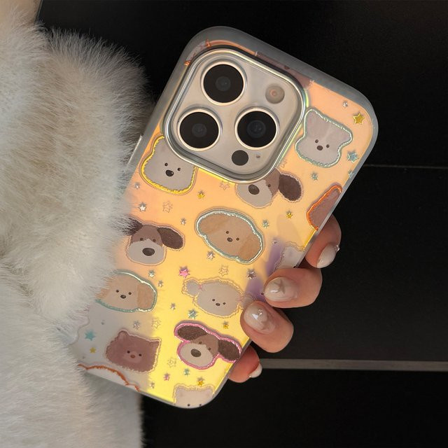 MUQGEW Handyhülle mit Koreanischem Cartoon-Welpen-Design und Laserbeschichtung für iPhone 17 16 15 14 13 12 Pro Max Plus, Stoßfest, Multicolour - Bild 1