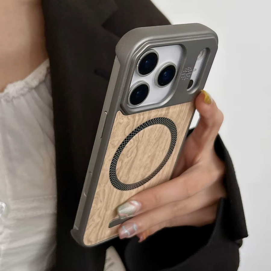 Xeber MagSafe Wireless Charging Case für iPhone 17 16 15 14 13 12 Pro Max mit Holzmaserung und Plating Bumper in Beige - Bild 4