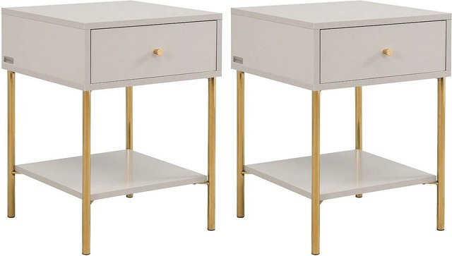 Nachttisch Milavia von Vente-unique in Beige und Gold im Art Deco Design, B/T/H: 40 x 40 x 55 cm - Bild 1