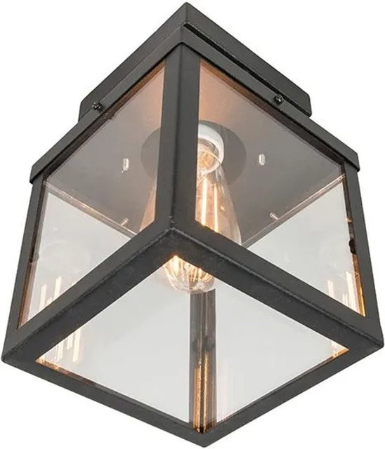 QAZQA Industrielle Outdoor-Deckenleuchte Rotterdam, Schwarz, 1-flammig, Edelstahl und Glas, E27, IP23 - Bild 1