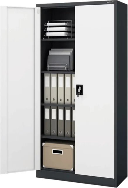 JAN NOWAK Aktenschrank aus Metall mit Flügeltüren und Schloss, Anthrazit-Weiß, H x B x T: 185 x 90 x 40 cm - Bild 1