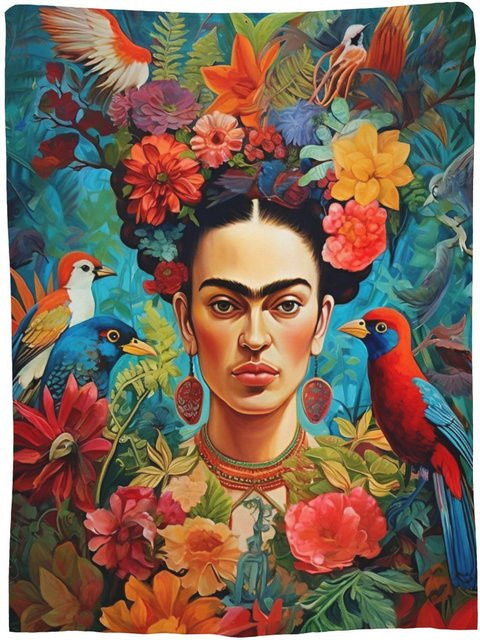 F-Frida K-Kahlo Decke aus Korallenfleece in Multicolour, weiche Plüsch-Tagesdecke für Sofa und Klimaanlage, B/B: 75 x 100 cm - Bild 1
