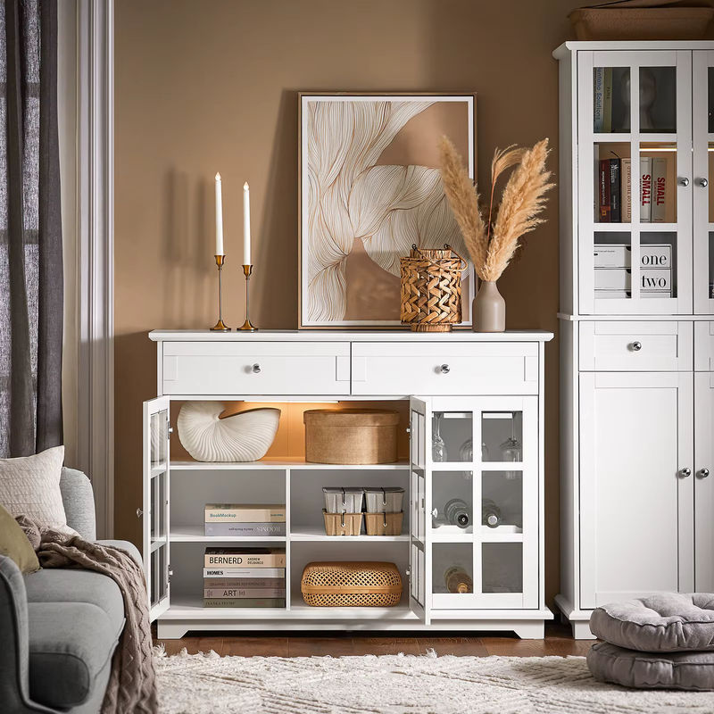 SoBuy Küchenschrank FSB77-W als Kücheninsel und Sideboard mit Glastür in Weiß, B/T/H: 119 x 40 x 90 cm - Bild 2