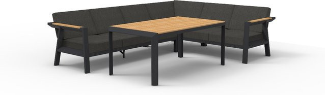 Aluminium-Gartenmöbel Loungemöbel Alexia II aus Aluminium und Teakholz in Anthrazit und Braun - Bild 1
