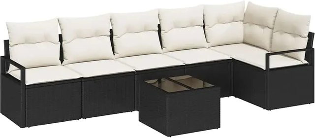 vidaXL 6-teiliges Garten-Sofa Set aus Poly-Rattan in Braun mit Kissen und Tisch, wetterfest und UV-beständig - Bild 1