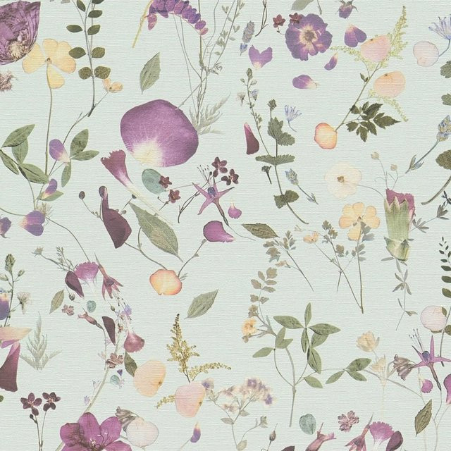PROFHOME Floral Tapete Blumenmuster Matt Grün Violett Gelb, B: 0,53 m, L: 10,05 m - Bild 1
