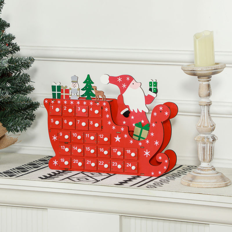 HOMCOM Adventskalender zum Befüllen mit 24 Schubladen aus Holz in Rot, B/T/H: 22,5 x 8 x 36 cm - Bild 2