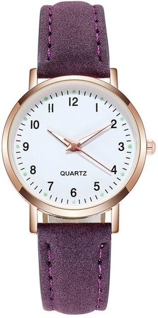 Armbanduhr Quarz, Lederarmband, Rund, Violett, Damen - Bild 1