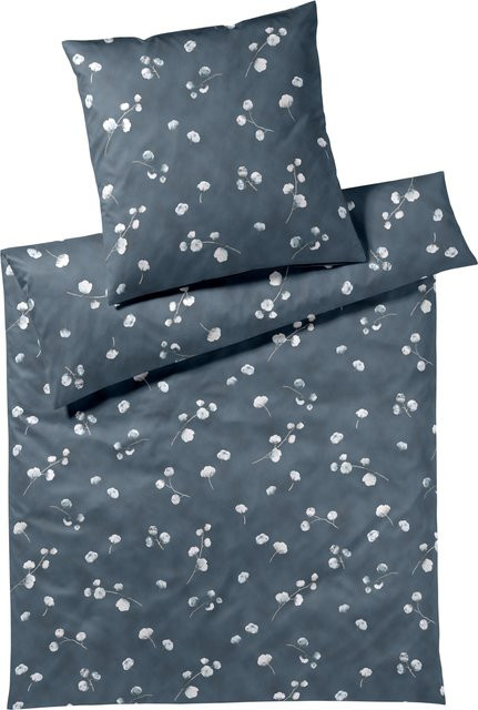 Bettwäsche COTTON FLOWER Mako-Satin aus Baumwolle mit floralem Design in Blau, B/H: 135 x 200 cm - Bild 1