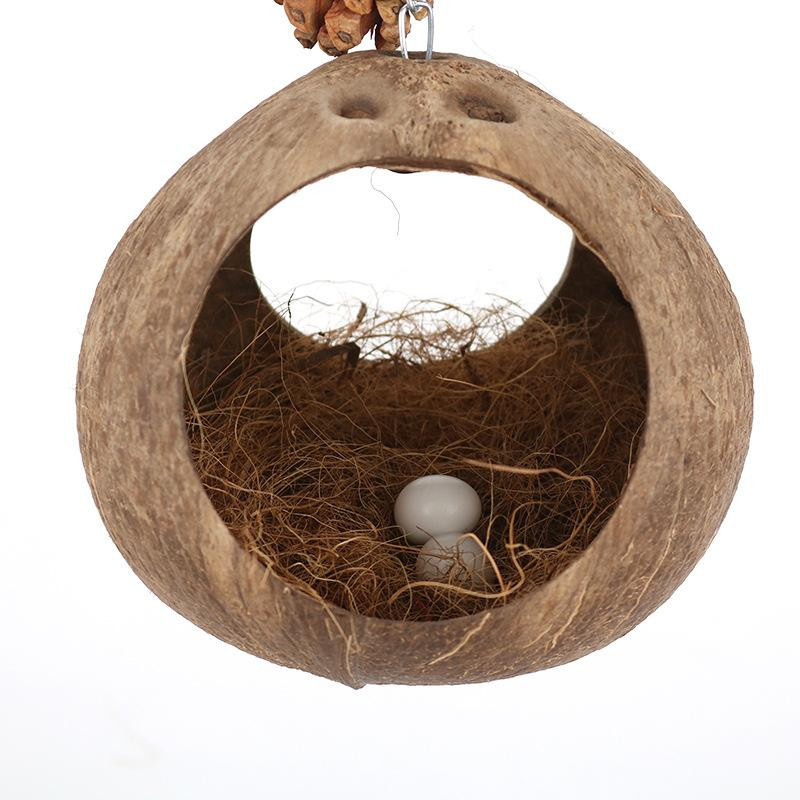 Yiran Furniture Vogelnestschaukel aus Kokosnussschale und Holz in Gelb mit Aufhängering und Hängebrücke - Bild 2
