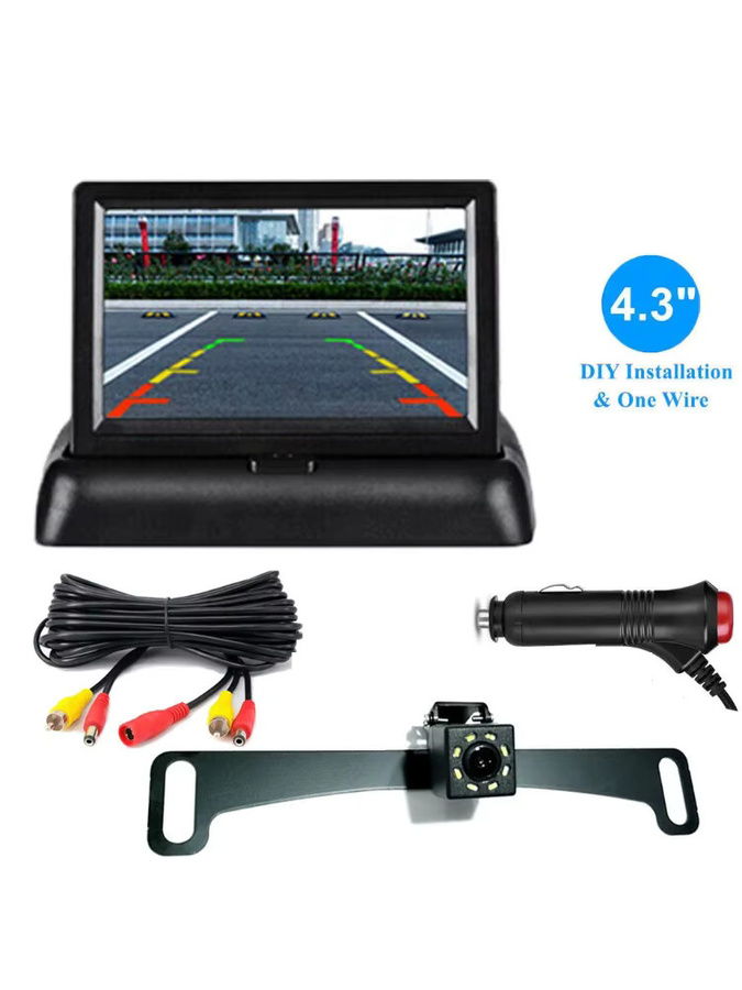 QueenDer Auto Backup Monitor Kamera Kit mit 4,3 Zoll faltbarem TFT LCD Bildschirm und Nachtsichtkamera in Schwarz - Bild 6
