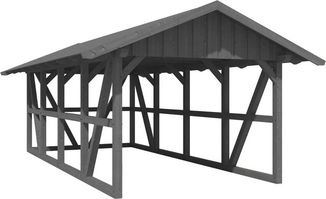 Skan Holz Carport Schwarzwald aus Fichtenholz mit Dachschalung und Rückwand in Grau, B: 424 cm, L: 772 cm - Bild 1